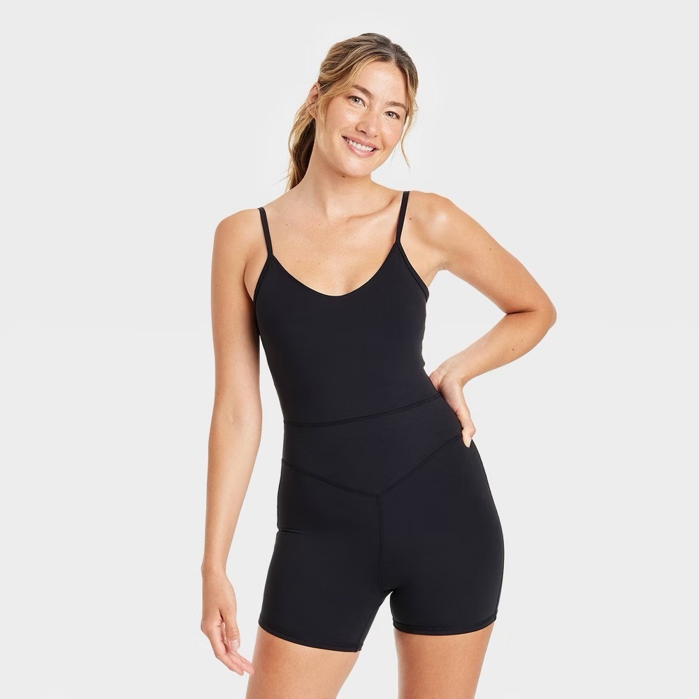 JoyLab Women's Strappy Back Short Activewear Bodysuit Romper Black L